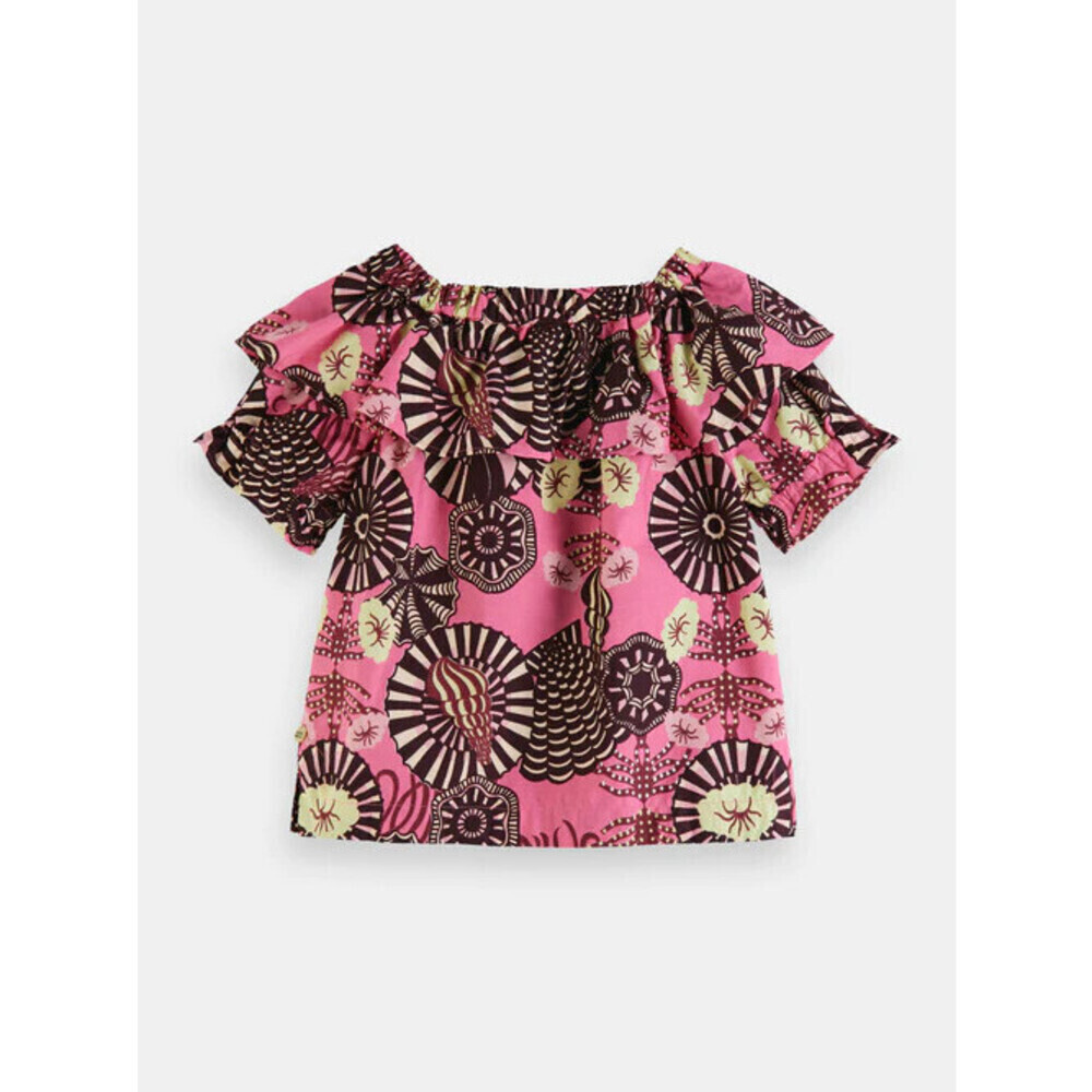 Scotch & Soda Girl' Organic Cotton Ruffled Off-Shoulder Top In Pink Size 4 Years